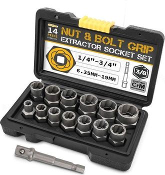 OEM Juego De 14 Llaves De Vaso Antiextracci&oacute;n Dental - Aleaci&oacute;n De Cromo-molibdeno - Recubrimiento De Manganeso Negro - Alto Torque Para Tuercas Oxidadas