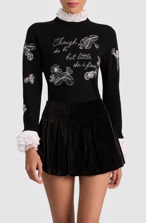 Alice & Olivia Carolann Embroidered Stretch Wool Sweater in Black/White at Nordstrom Rack, Size Medium