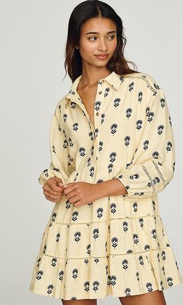 Maeve The Bettina Linen Blend Tiered Mini Shirt Dress by Maeve
