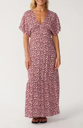 Rip Curl Party Wave Floral Print Maxi Dress in Dark Plum at Nordstrom, Size Xx-Large