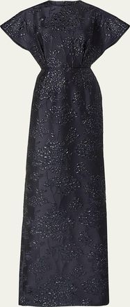 Carolina Herrera Rosette Collar Fan Bodice Gown