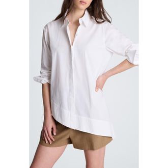 Kenneth Cole Asymmetric Hem Poplin Shirt in Pure White at Nordstrom, Size X-Small