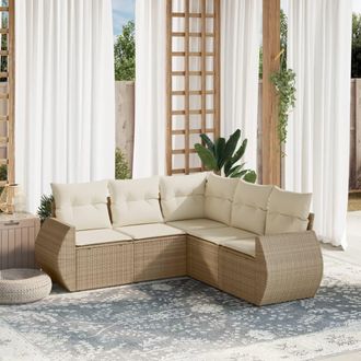 vidaXL Juego De Sof&aacute;s Jard&iacute;n Con Cojines 5 Pzas Rat&aacute;n Sint&eacute;tico Beige Vidaxl