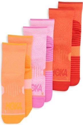 Hoka One One 3-Pack Running Quarter Socks in Bubble Gum/bell Pepper at Nordstrom, Size Medium