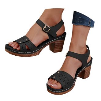 Generic Womens Heeled Sandals Chunky Block Mid Heels,2026 Summer Open Toe Casual Hollow Out Low Heel Comfortable Sandal Walking Slip On Heel Beach Leather Dre