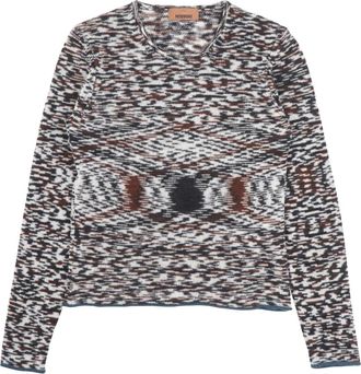 Missoni Cashmere Knitwear, female, Multicolor, Size: M Crew Neck Sweater with Flame Pattern