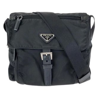 Prada Pre-owned Nylon Leather Tessuto Triangle Logo Shoulder Bag - Dames - Pre-owned - Zwart - Maat: ONE Size Nylon