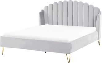 Beliani Cama Con Somier De Terciopelo Gris Claro Dorado 180 X 200 Cm Cabecero Ambillou