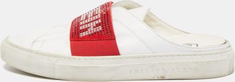 Philipp Plein Phillip Plein White/red Leather Crystal Embellished Logo Sneaker Mules