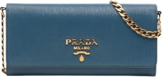 Prada Pre-owned Clutches, female, Blue, Size: ONE SIZE Pre-owned Wallet on Chain