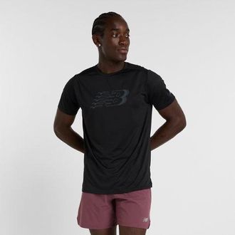 New Balance Uomo Sport Essentials Printed Run T-Shirt in Nero, Maglia di Poliestere, Taglia L