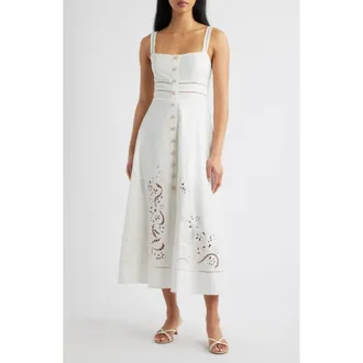 Moon River Eyelet Midi Sundress in Off White at Nordstrom, Size Medium