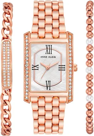 Anne Klein Rose Gold-Tone Rectangular Mother-of-Pearl Center Ladies Watch AK-3990WRST