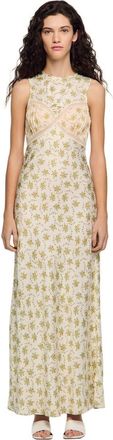 Sandro Flower print maxi dress in Olive /Ecru at Nordstrom, Size 40 Eu