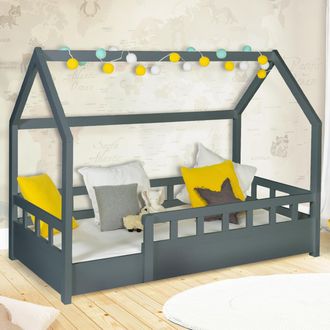 IDMarket Idmarket - Cama Cabina Infantil 80 X 160 Cm Neree Gris Con Somier De L&aacute;minas Y Barandillas