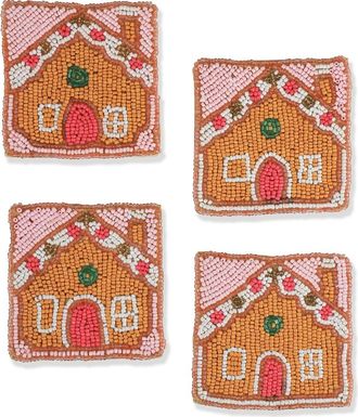 Tiramisu Festive Gingerbread House Set of 4 Beaded Coasters in Pink at Nordstrom Rack