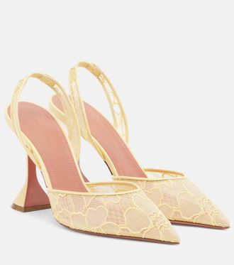 Amina Muaddi Holli leather-trimmed lace slingback pumps