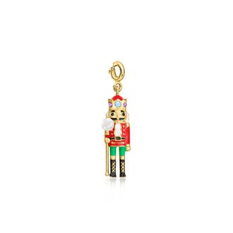 Ross-Simons 3.5-4mm Cultured Pearl and. Multi-Gemstone Nutcracker Charm With Multicolored Enamel in 18kt Gold Over Sterling