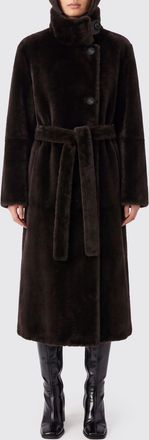 Brunello Cucinelli Long Double-Breasted Lamb Fur Coat with Waist Belt