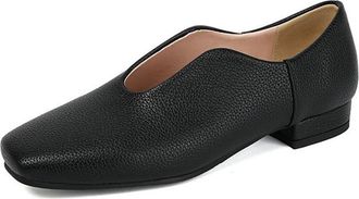 Generic Womens Fashion Square Toe V-Cut Ballet Flat Shoes Comfort Soft Sole Lightweight Slip On Work Business Casual Shoes (Black,5.5)