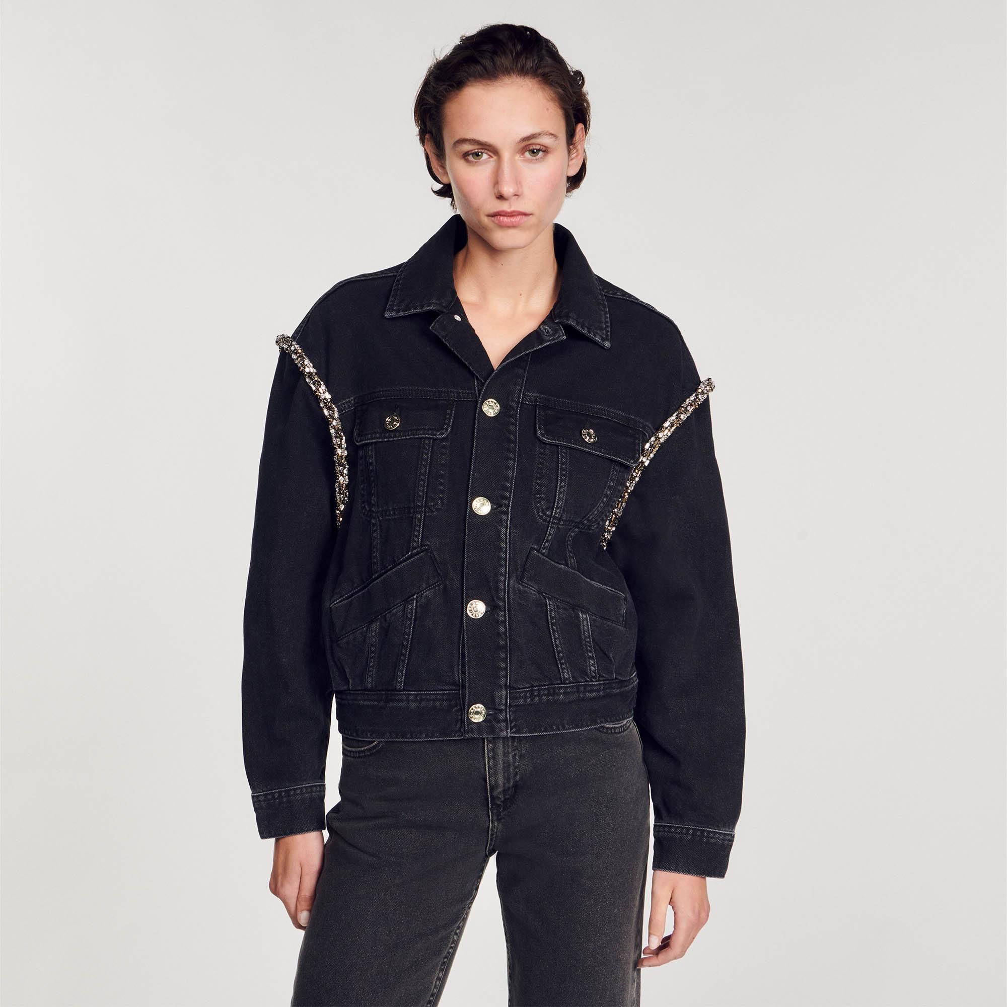 Veste En Jean Cropped Femme SS7 - Denim Stretch, Longueur 38cm, Style Adjusté - Indigo Stonewashed