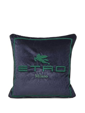 Etro Home Kussen met geborduurd logo (45cm x 45cm) - Blauw