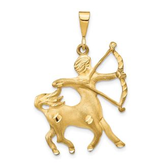 Diamond2Deal 14k Yellow Gold Satin Diamond-cut Sagittarius Zodiac Charm Pendant