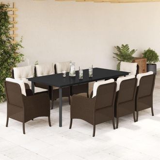 vidaXL Set Comedor Para Jard&iacute;n 9 Pzas Y Cojines Rat&aacute;n Sint&eacute;tico Marr&oacute;n Vidaxl