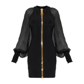 Balmain Vestido Corto de Jersey y Gasa - Dresses - Mujer - Negro - M