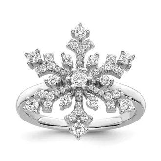 Diamond2Deal Sterling Silver Rhodium-plated Cubic Zirconia Snowflake Ring
