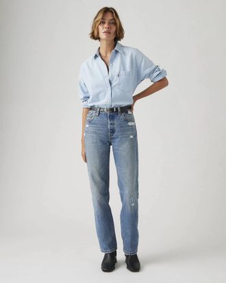 Levi's 501 90s Jeans Womens Blue Denim Distressed Straight Ankle JAX1480