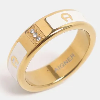 Aigner Cream/gold Tone Metal And Enamel Band Ring
