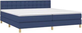 vidaXL Cama Box Spring Con Colch&oacute;n Y Led Tela Azul 200x200 Cm Vidaxl