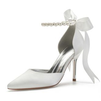 Miyoopark Wedding and Evening Shoes for Women Prom Pumps with Ribbon M532 Ivory UK 8.5