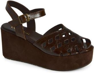 Cordani Jaymie Ankle Strap Peep Toe Platform Wedge Sandal in Crinkle Patent Tdm at Nordstrom, Size 38