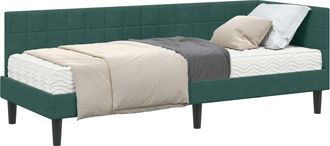 vidaXL Estructura De Cama Esquina Con Colch&oacute;n 2 Uds. Verde Oscuro Vidaxl