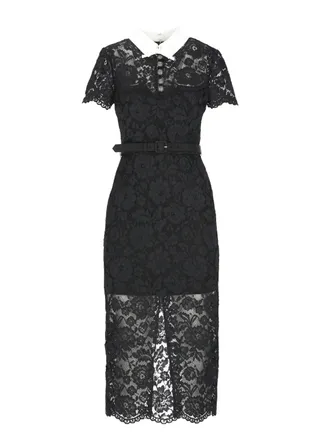 Self Portrait Intricate Floral Lace Midi Dress With Bow Collar And Jewel Buttons
