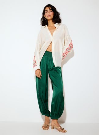 Icone Womens Flowy satin smock-waist jogger