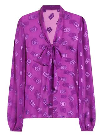 Dolce & Gabbana DNA DG logo-jacquard shirt - women - Silk/Viscose - 42 - Purple