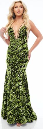 Jasz Couture Sheer Side Beaded Gown In Black/lime
