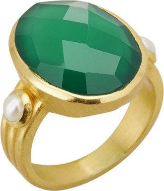 Murkani Green Onyx & Pearl Ring 9 in Yellow Gold at Nordstrom