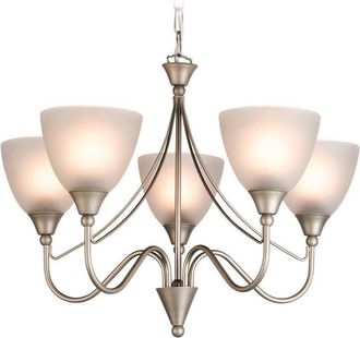 Netlighting Santana 5 Light Multi Arm Ceiling Pendant Light Satin Steel Opal Glass E14