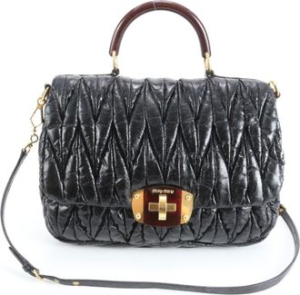 Miu Miu Matelasse Black Leather Handbag Shoulder Bag Tote Bag (Pre-Owned)