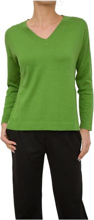 Max Mara V-hals Truien - Dames - V-hals truien - Groen - L - Katoen - Truien & Vesten
