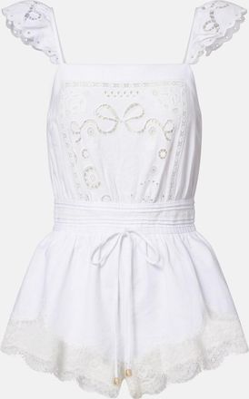 Self Portrait Embroidered linen and cotton organza romper