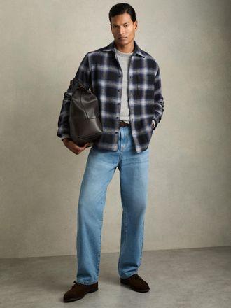 Reiss Crosby Overshirt Checked, Navy Multi Size: XL