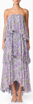 Elliatt Milena Floral Tiered Ruffle Georgette Maxi Dress in Fog Lilac at Nordstrom, Size Xx-Large