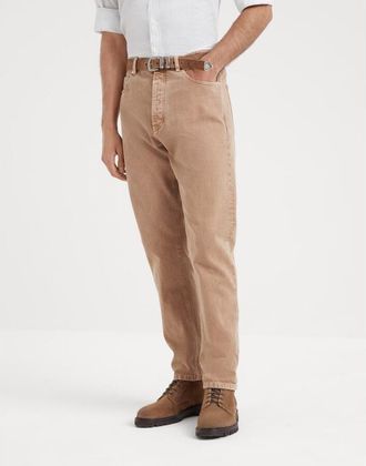 Brunello Cucinelli Mens Camel Cotton Straight Leg Trousers, Size 46