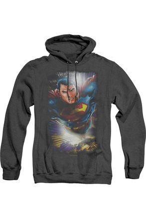 Gildan Superman In The Sky Adult Heather Hoodie / Hooded Sweatshirt
