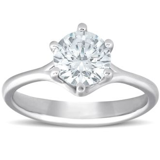 Pompeii3 1 Ct Round Diamond Engagement Six Prong Solitaire Ring 14k White Gold Enhanced